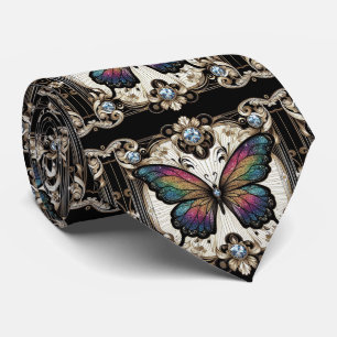 Retro Art Deco Regenboog Vlinder Nouveau Stropdas