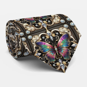 Retro Art Deco Regenboog Vlinder Nouveau Stropdas