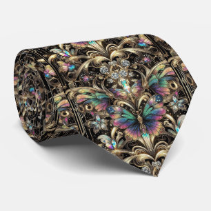 Retro Art Deco Regenboog Vlinder Nouveau Stropdas