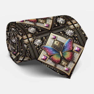 Retro Art Deco Regenboog Vlinder Nouveau Stropdas