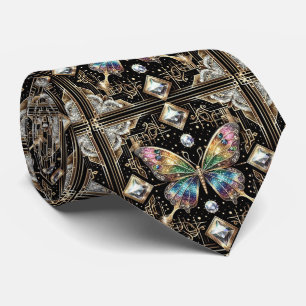 Retro Art Deco Regenboog Vlinder Nouveau Stropdas