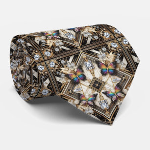 Retro Art Deco Regenboog Vlinder Nouveau Stropdas
