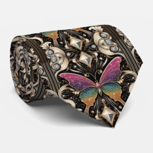 Retro Art Deco Regenboog Vlinder Nouveau Stropdas