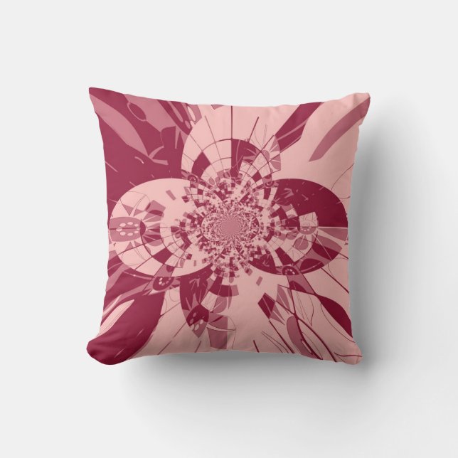 Retro Art Deco Roze Bloempatroon Kussen (Voorkant)