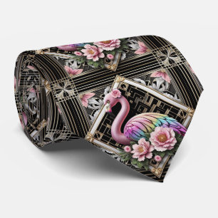Retro Art Deco Roze Flamingo's Stropdas