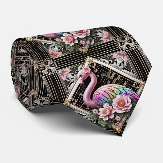 Retro Art Deco Roze Flamingo's Stropdas (Opgerold)