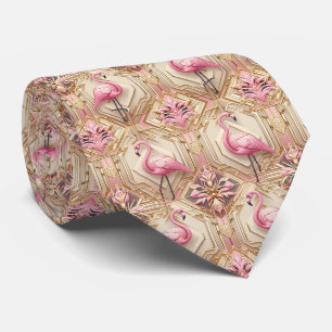 Retro Art Deco Roze Flamingo's Stropdas