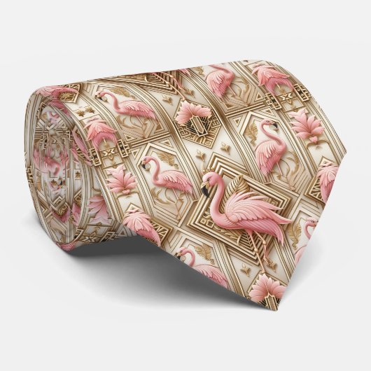 Retro Art Deco Roze Flamingo's Stropdas (Opgerold)