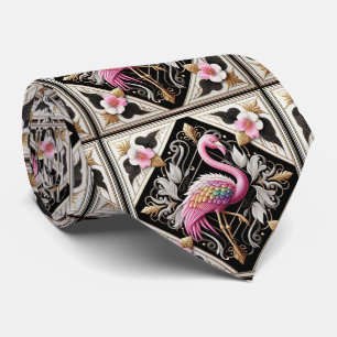 Retro Art Deco Roze Flamingo's Stropdas