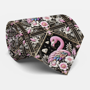 Retro Art Deco Roze Flamingo's Stropdas