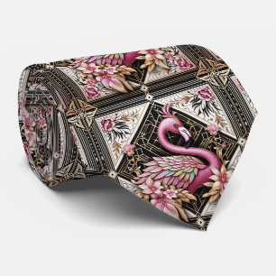Retro Art Deco Roze Flamingo's Stropdas