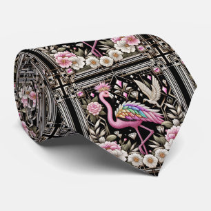 Retro Art Deco Roze Flamingo's Stropdas