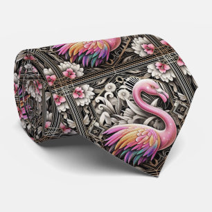 Retro Art Deco Roze Flamingo's Stropdas