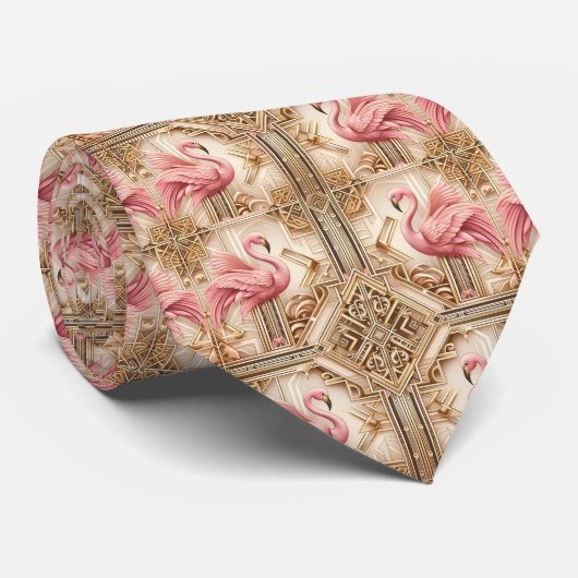 Retro Art Deco Roze Flamingo's Stropdas (Opgerold)