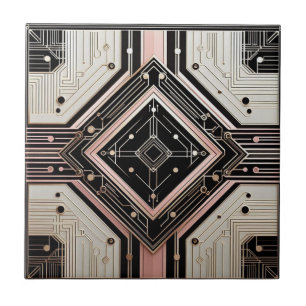 Retro Art Deco Roze Goud en Zwart Tegeltje