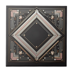 Retro Art Deco Roze Goud en Zwart Tegeltje
