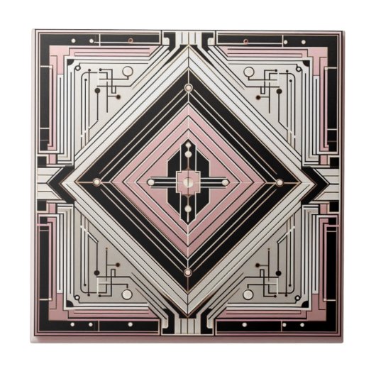 Retro Art Deco Roze Wit en Zwart Tegeltje (Voorkant)