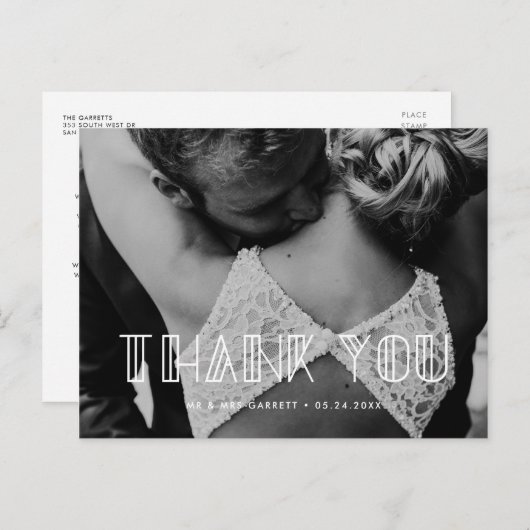 Retro art deco script bruiloft bedankt briefkaart (Voorkant / Achterkant)