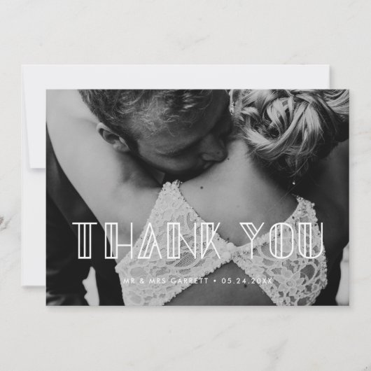 Retro art deco script bruiloft foto dank u kaart (Voorkant)