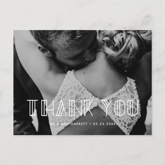 Retro art deco script trouwkaart bedankje briefkaart (Voorkant)