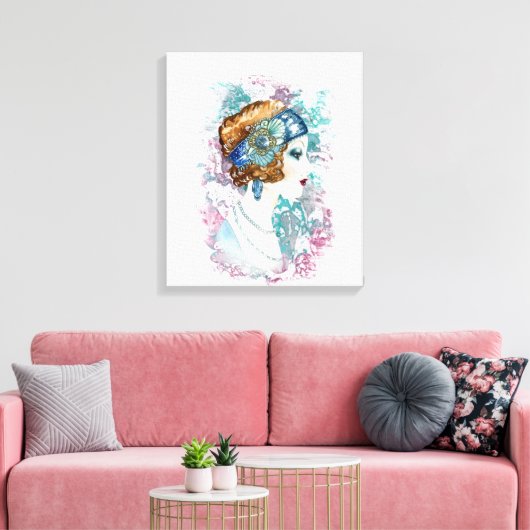 Retro Art Deco Twenties Era Woman Canvas Afdruk (Insitu (Woonkamer))
