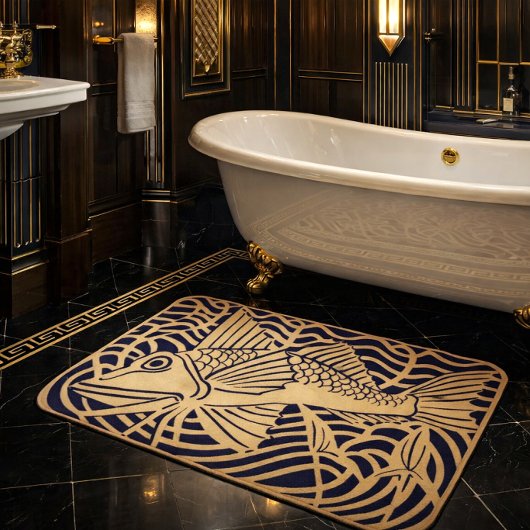 Retro Art Deco Vis Aangepaste Kleuren Badmat