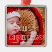 Retro art deco Vrolijk Kerstfeest baby foto Metalen Ornament (Voorkant)