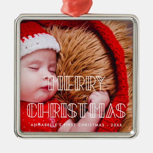 Retro art deco Vrolijk Kerstfeest baby foto Metalen Ornament (Voorkant)