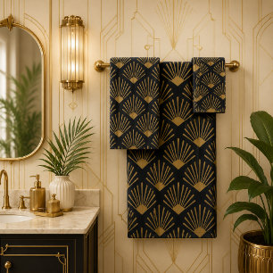 Retro Art Deco Zwart En Sepia Bad Handdoek