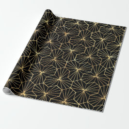 Retro Art Deco zwart gouden geometrisch patroon Cadeaupapier