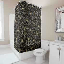 Retro Art Deco zwart gouden geometrisch patroon Douchegordijn