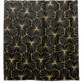 Retro Art Deco zwart gouden geometrisch patroon Douchegordijn (Voorkant)