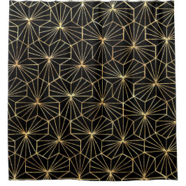 Retro Art Deco zwart gouden geometrisch patroon Douchegordijn