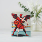 Retro Art Devil Met ballerina in een Poppy Dress Briefkaart (Staand voorkant)