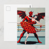 Retro Art Devil Met ballerina in een Poppy Dress Briefkaart (Voorkant / Achterkant)