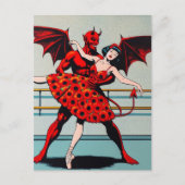 Retro Art Devil Met ballerina in een Poppy Dress Briefkaart (Voorkant)