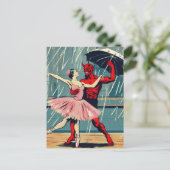 Retro Art Devil met balletdanser in de regen Briefkaart (Staand voorkant)