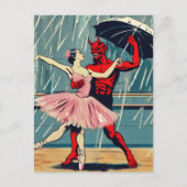 Retro Art Devil met balletdanser in de regen Briefkaart (Voorkant)