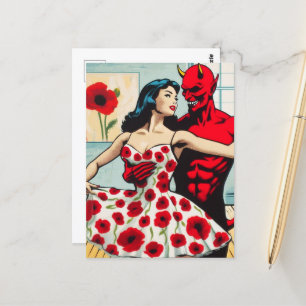 Retro Art Devil met balletdanser Poppy Jurk Briefkaart
