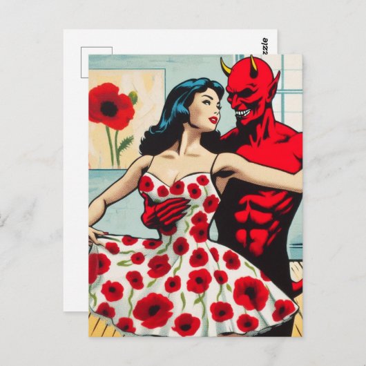 Retro Art Devil met balletdanser Poppy Jurk Briefkaart (Voorkant / Achterkant)