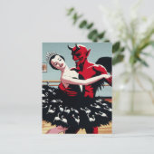 Retro Art Devil met balletdanseres Zwanenjurk Briefkaart (Staand voorkant)