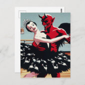 Retro Art Devil met balletdanseres Zwanenjurk Briefkaart (Voorkant / Achterkant)