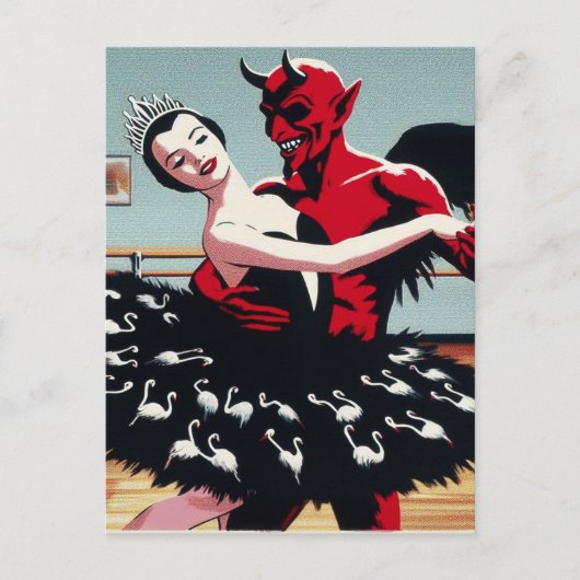 Retro Art Devil met balletdanseres Zwanenjurk Briefkaart (Voorkant)