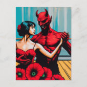 Retro Art Devil Met Danser In Een Rode Poppy Jurk Briefkaart (Voorkant)
