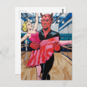 Retro Art Devil met danser in een rode roze jurk Briefkaart (Voorkant / Achterkant)