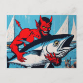 Retro Art Devil met een Tunafish op het strand Gru Briefkaart (Voorkant)