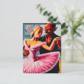Retro Art Devil met flamingo danser Briefkaart (Staand voorkant)