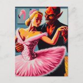 Retro Art Devil met flamingo danser Briefkaart (Voorkant)