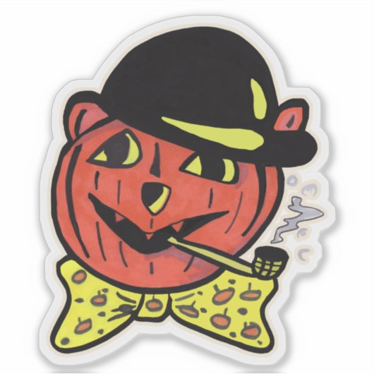 Retro Art Jack-O-Lantern Kat Halloween Pompoen Sticker (Voorkant)
