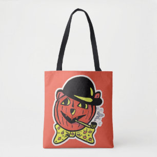 Retro Art Jack-O-Lantern Kat Halloween Pompoen Tote Bag